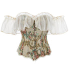 Kobine Women's Gothic Floral Printed Off Shoulder Lace Sleeved Overbust Corset
