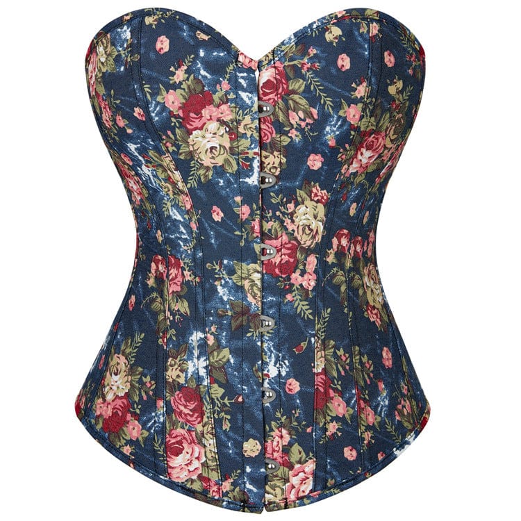 Kobine Women's Gothic Floral Printed Overbust Corset