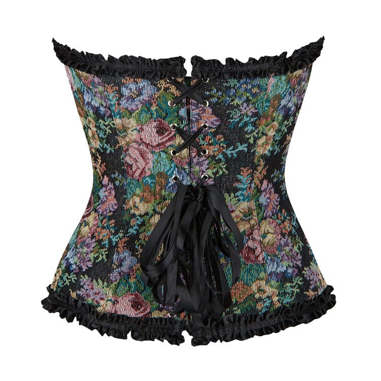 Kobine Women's Gothic Floral Printed Ruffled Overbust Corset