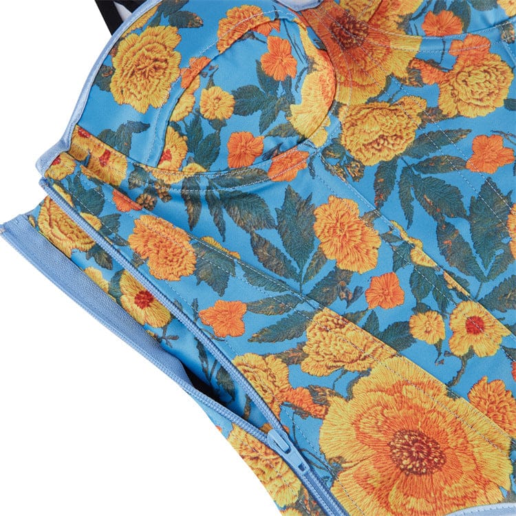 Kobine Women's Gothic Floral Printed Side Zipper Lace-up Overbust Corset