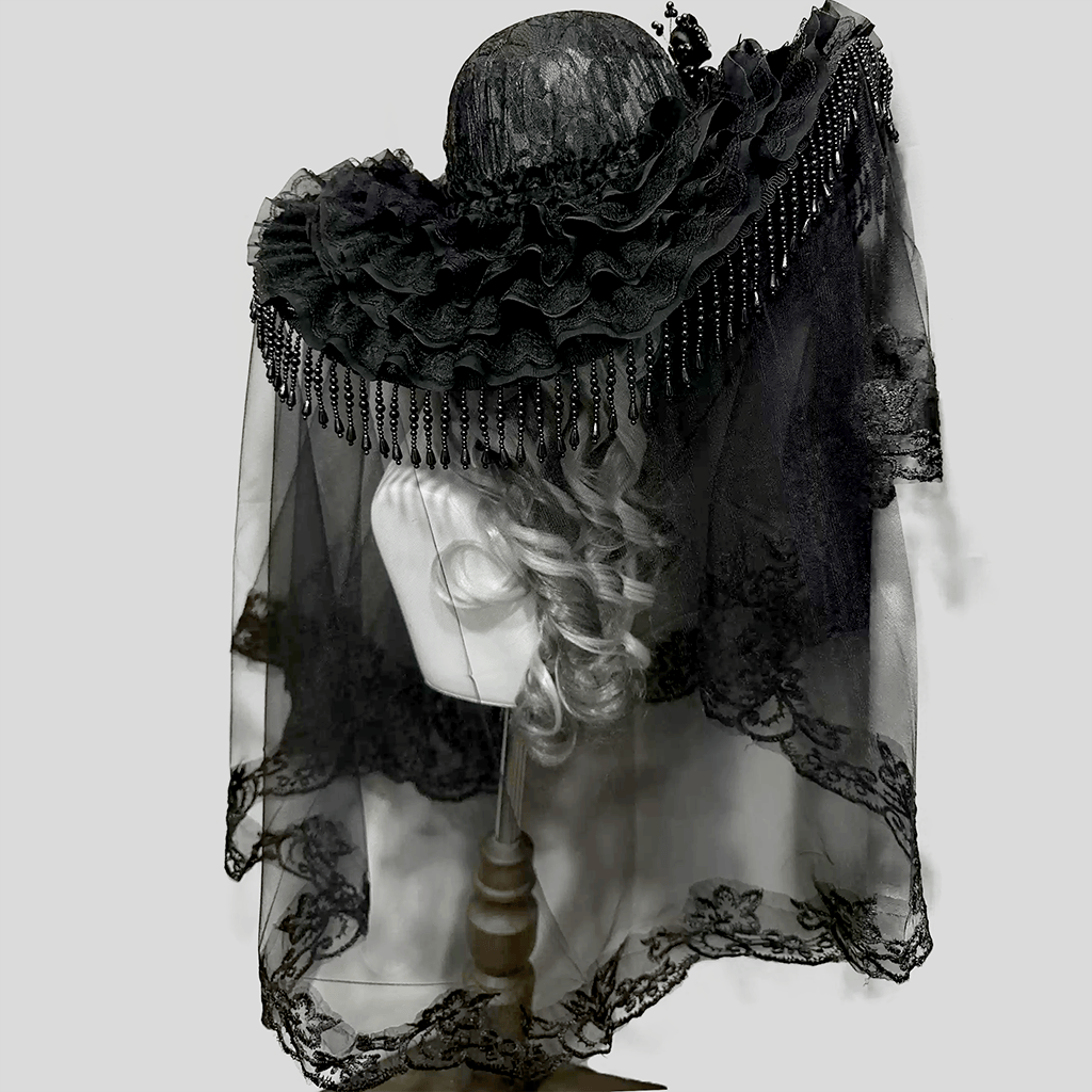 Kobine Women's Gothic Floral Wide Brim Veiled Hat
