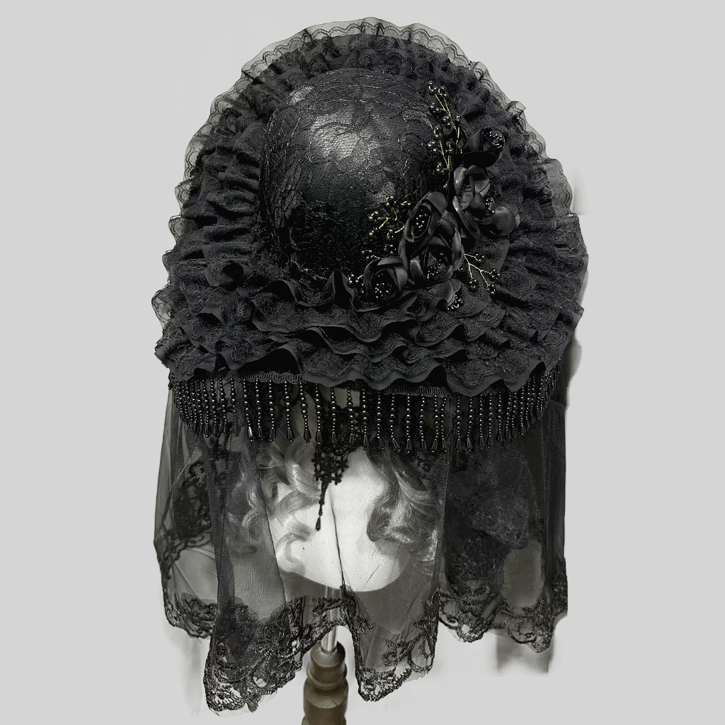 Kobine Women's Gothic Floral Wide Brim Veiled Hat