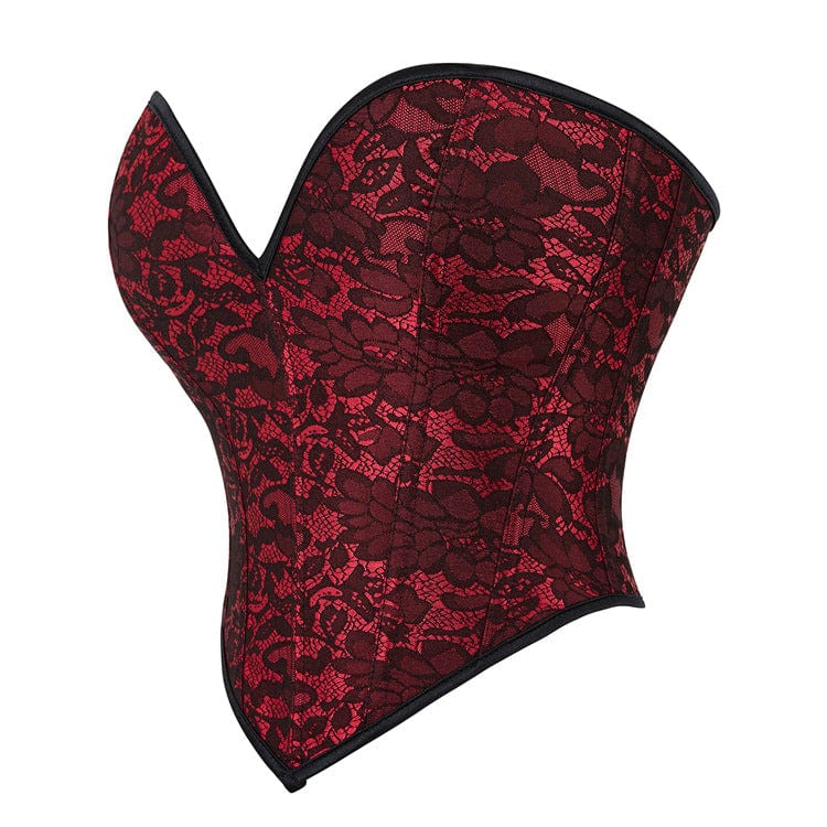 Kobine Women's Gothic Flower Printed Plunging Overbust Corset