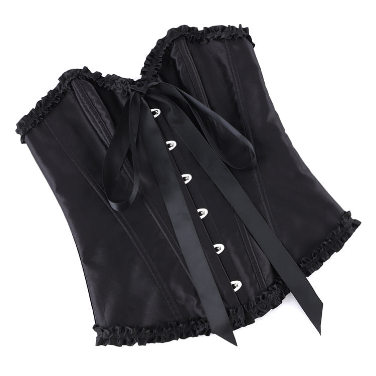Kobine Women's Gothic Frilled Trim Lace-up Overbust Corset