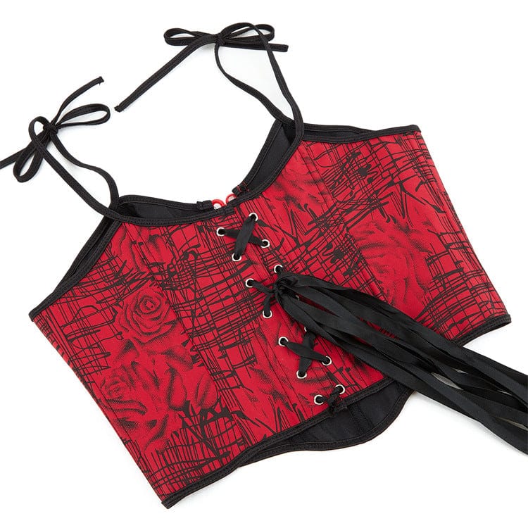 Kobine Women's Gothic Frog Graffiti Printed Lace-up Overbust Corset