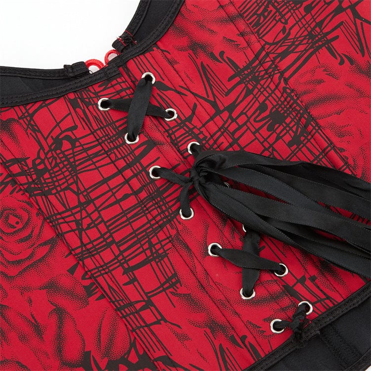 Kobine Women's Gothic Frog Graffiti Printed Lace-up Overbust Corset