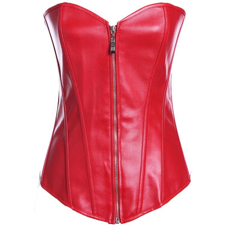 Kobine Women's Gothic Front Zip Faux Leather  Overbust Corsets