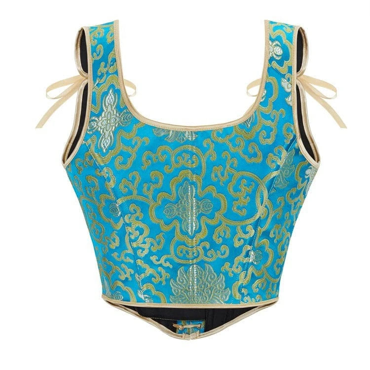 Kobine Women's Gothic Gold Embroidered Shoulder Strap Overbust Corset