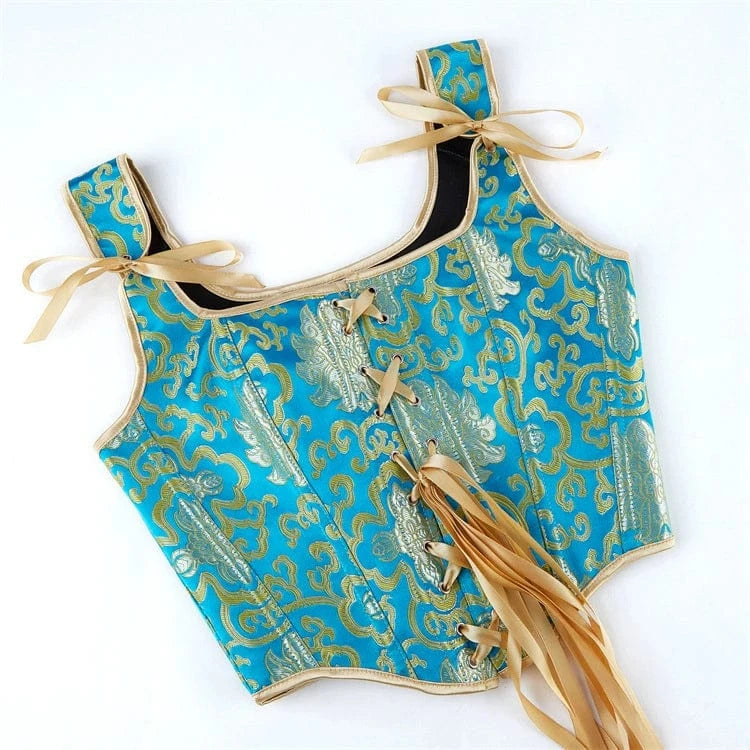 Kobine Women's Gothic Gold Embroidered Shoulder Strap Overbust Corset