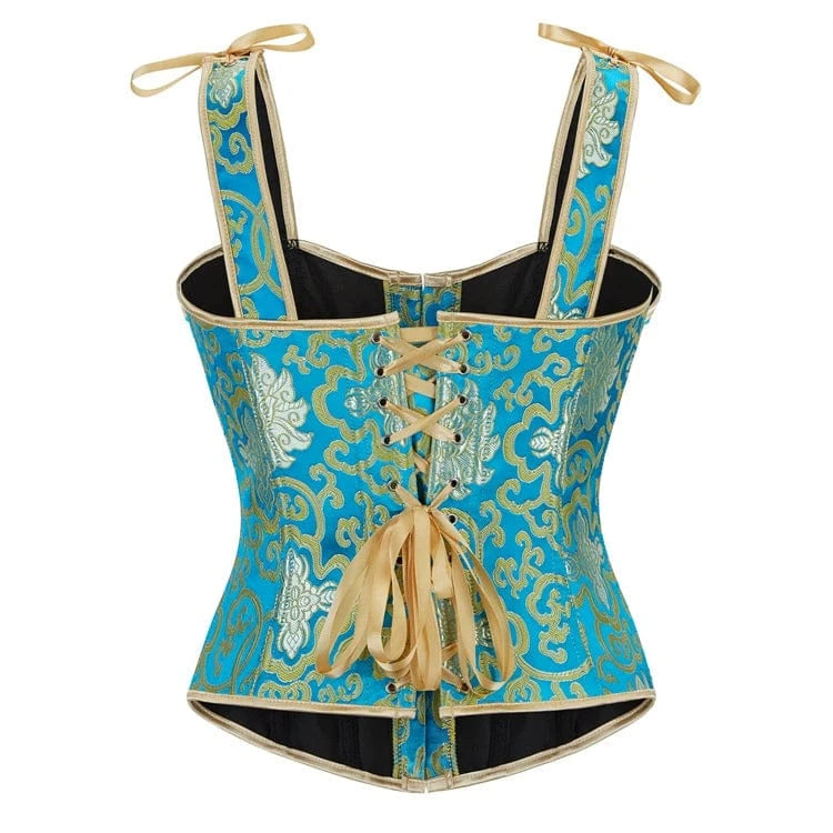 Kobine Women's Gothic Gold Floral Embroidered Overbust Corset