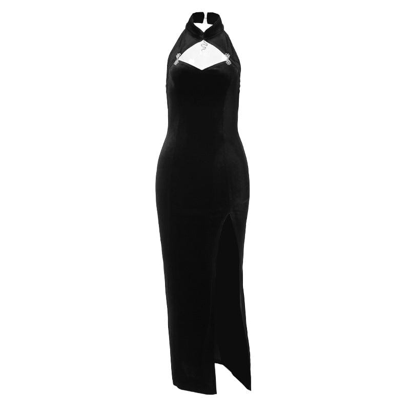 Kobine Women's Gothic Halterneck Cutout Slit Maxi Dress