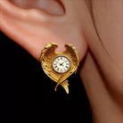 Kobine Women's Gothic Heart‑Shaped Carved Wing Clock Post Earrings