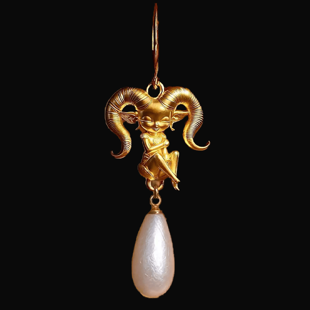 Kobine Women's Gothic Horned Girl Pearl Drop Hook Earrings