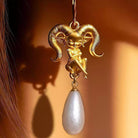 Kobine Women's Gothic Horned Girl Pearl Drop Hook Earrings