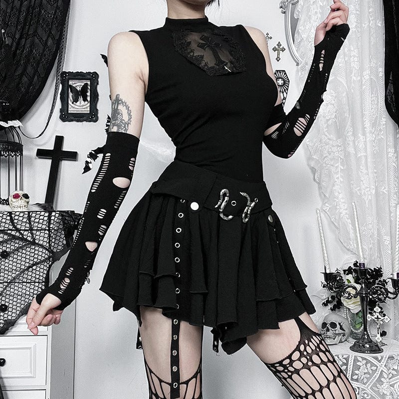 Kobine Women's Gothic Irregular Eyelet Strap Skirt