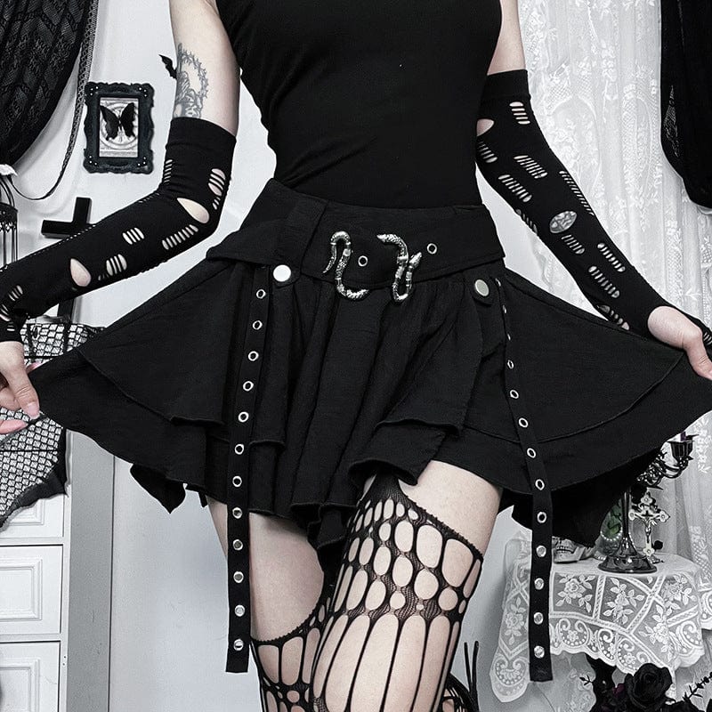 Kobine Women's Gothic Irregular Eyelet Strap Skirt