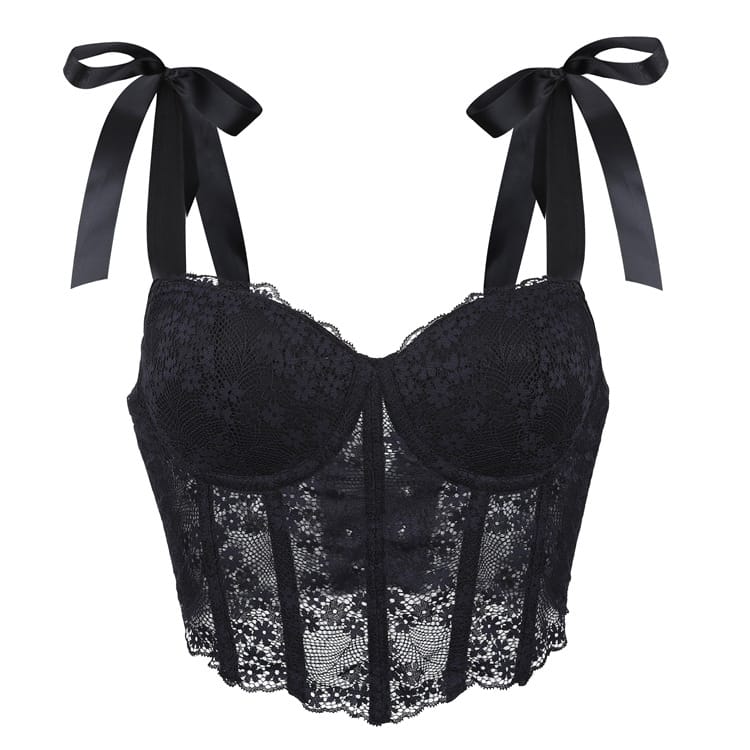 Kobine Women's Gothic Irregular Floral Lace Strap Overbust Corset