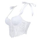 Kobine Women's Gothic Irregular Floral Lace Strap Overbust Corset