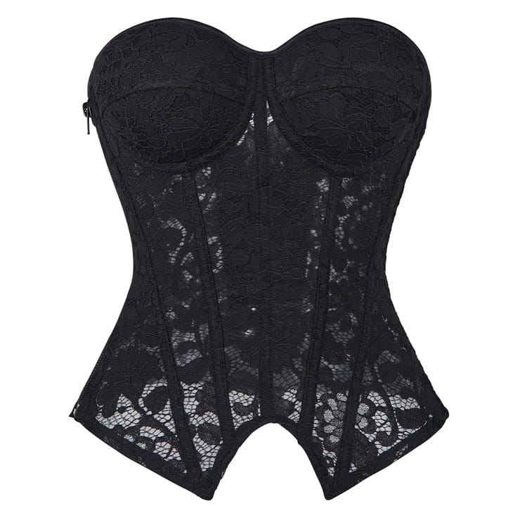 Kobine Women's Gothic Irregular Floral Mesh Overbust Corset