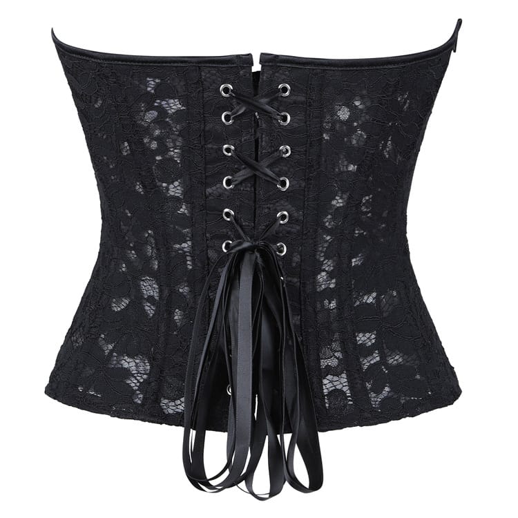 Kobine Women's Gothic Irregular Floral Mesh Overbust Corset