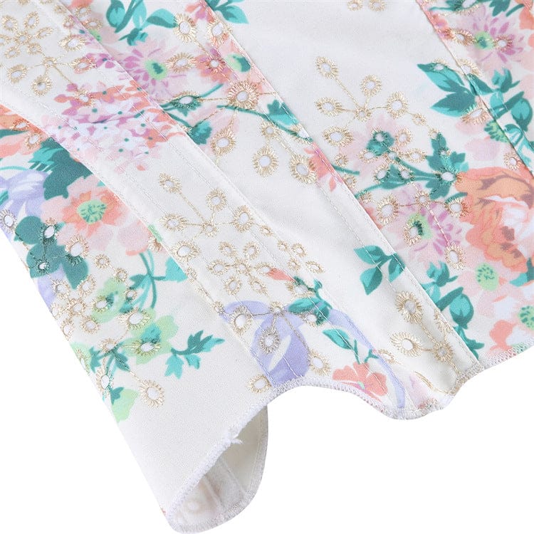 Kobine Women's Gothic Irregular Floral Printed Overbust Corset