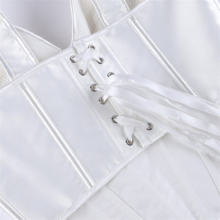 Kobine Women's Gothic Irregular Lace-up White Overbust Corset