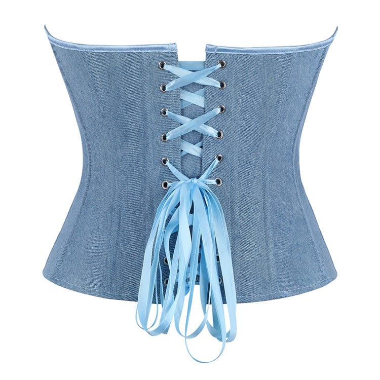 Kobine Women's Gothic Irregular Lace-up Zip Overbust Corset