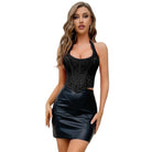 Kobine Women's Gothic Jacquard Halterneck Overbust Corset