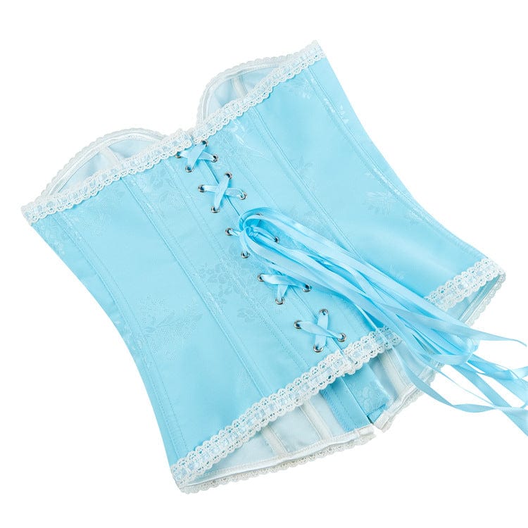 Kobine Women's Gothic Jacquard Lace Hem Lace-up Overbust Corset