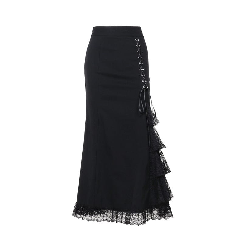 Kobine Women's Gothic Lace Lace-up Maxi Skirt