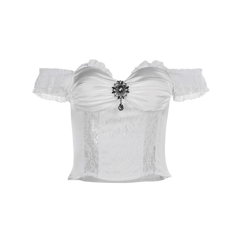 Kobine Women's Gothic Lace Off Shoulder Tank Top White