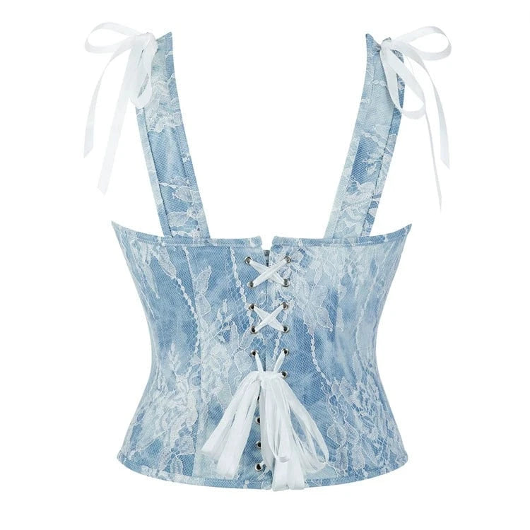 Kobine Women's Gothic Lace Splice Denim Overbust Corset