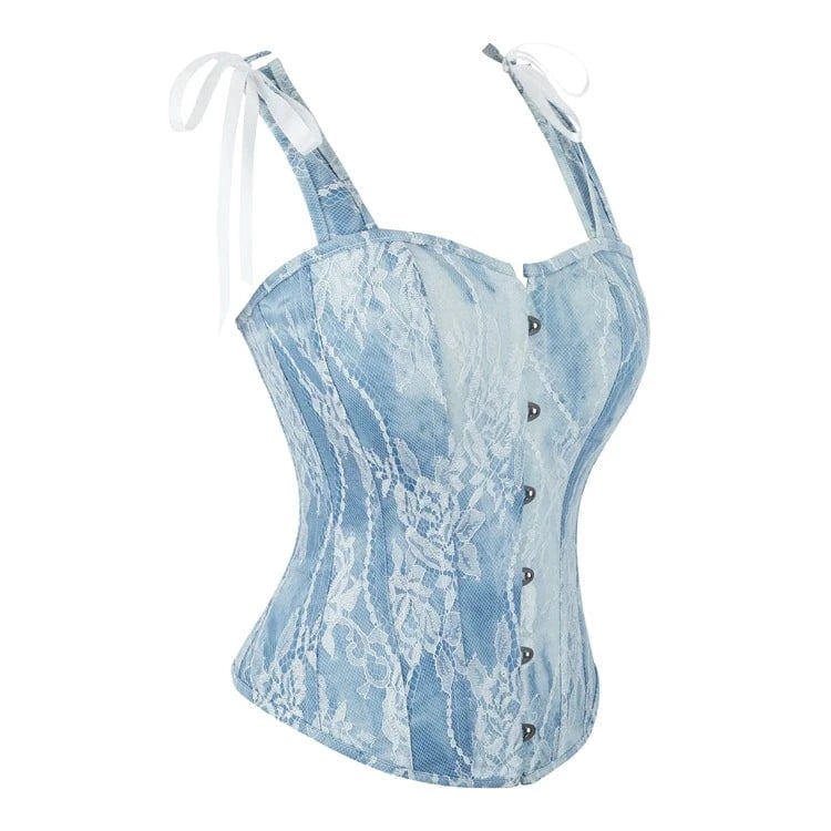 Kobine Women's Gothic Lace Splice Denim Overbust Corset