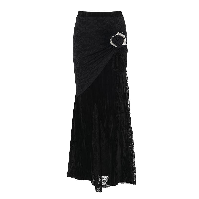 Kobine Women's Gothic Lace Splice Rose Fishtail Skirt