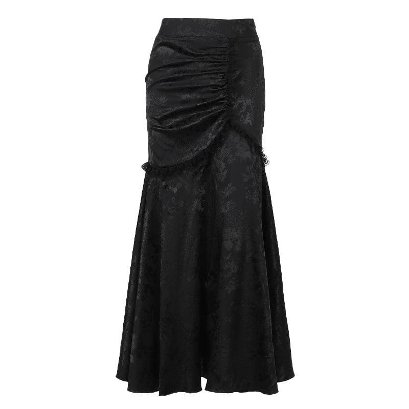 Kobine Women's Gothic Lace Splice Ruched Fishtail Skirt