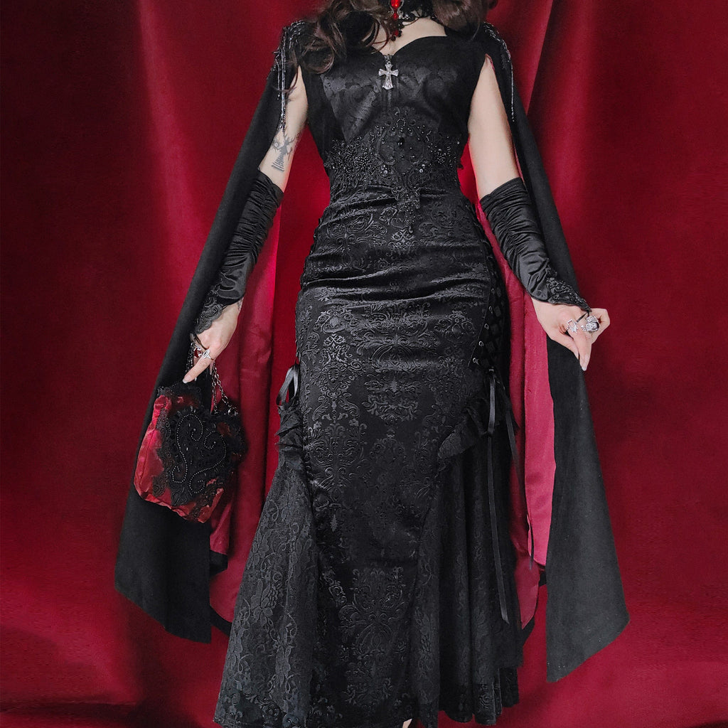 Kobine Women's Gothic Lace-up Eyelets Lace Maxi Skirt