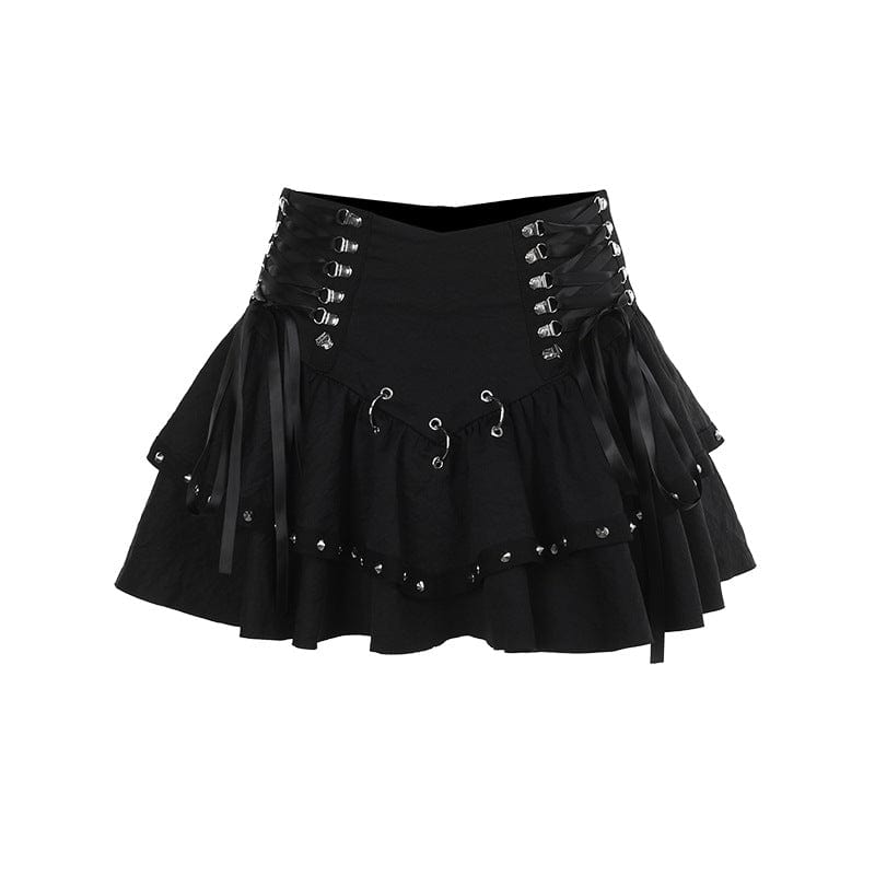 Kobine Women's Gothic Lace-up Eyelets Short Skirt