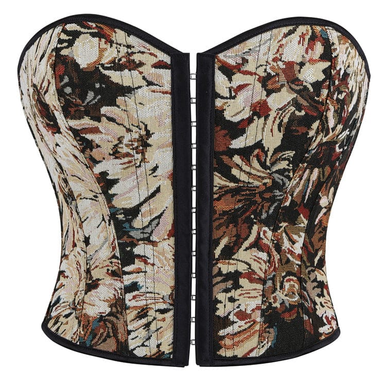 Kobine Women's Gothic Lace-up Floral Jacquard Overbust Corset