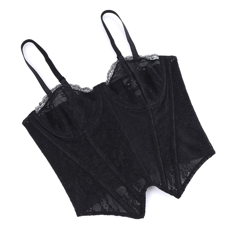 Kobine Women's Gothic Lace-up Floral Mesh Sheer Overbust Corset