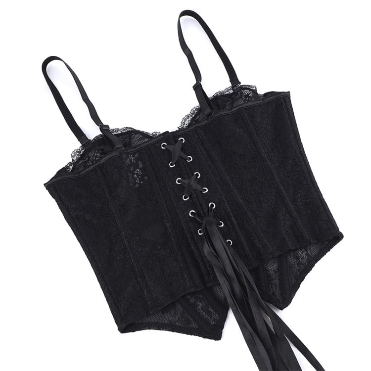 Kobine Women's Gothic Lace-up Floral Mesh Sheer Overbust Corset