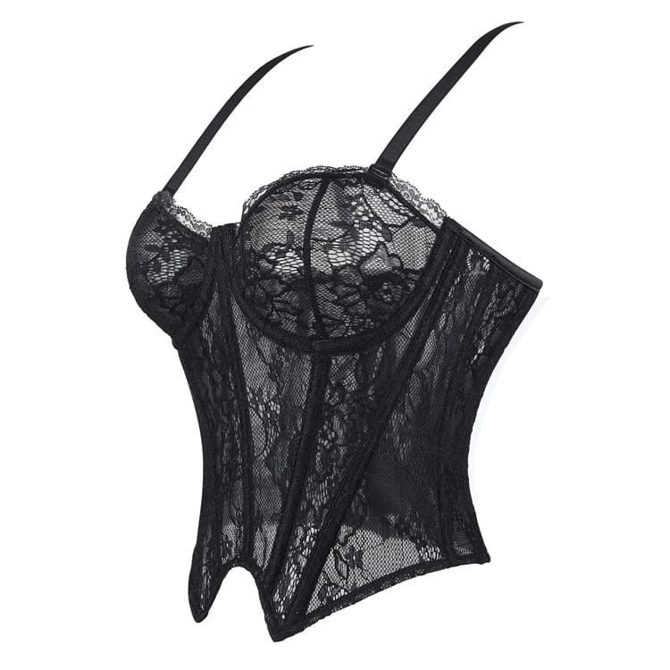 Kobine Women's Gothic Lace-up Floral Mesh Sheer Overbust Corset