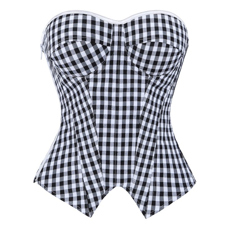 Kobine Women's Gothic Lace-up Irregular Plaid Overbust Corset