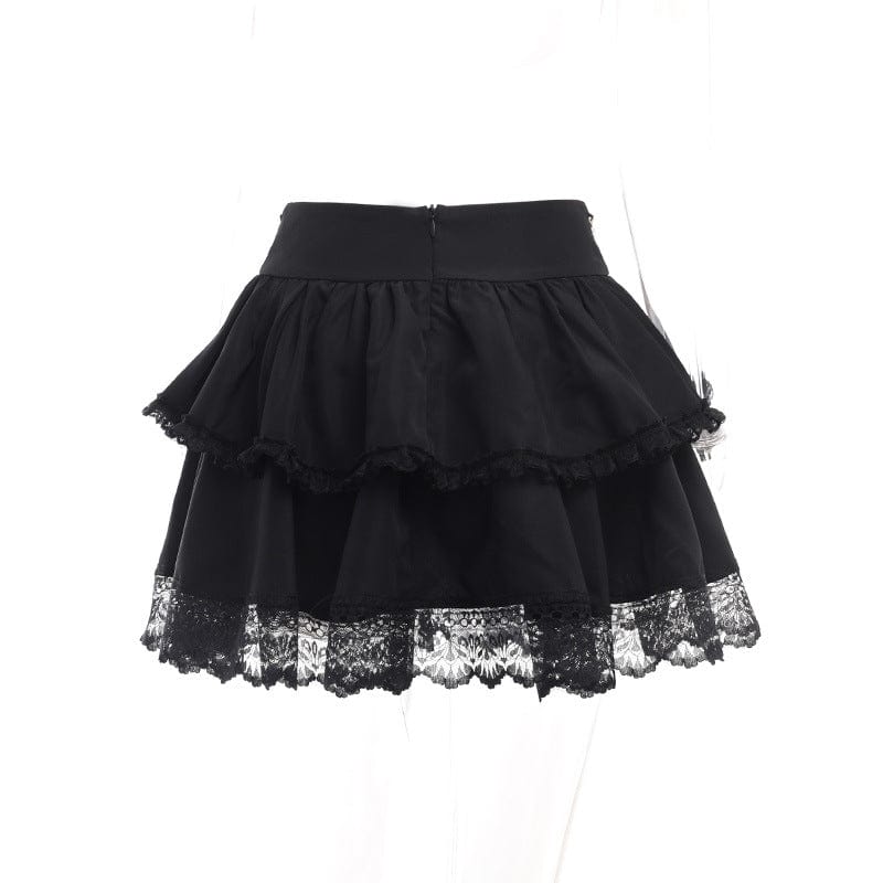 Kobine Women's Gothic Lace-up Lace Hem Skirt with Chain