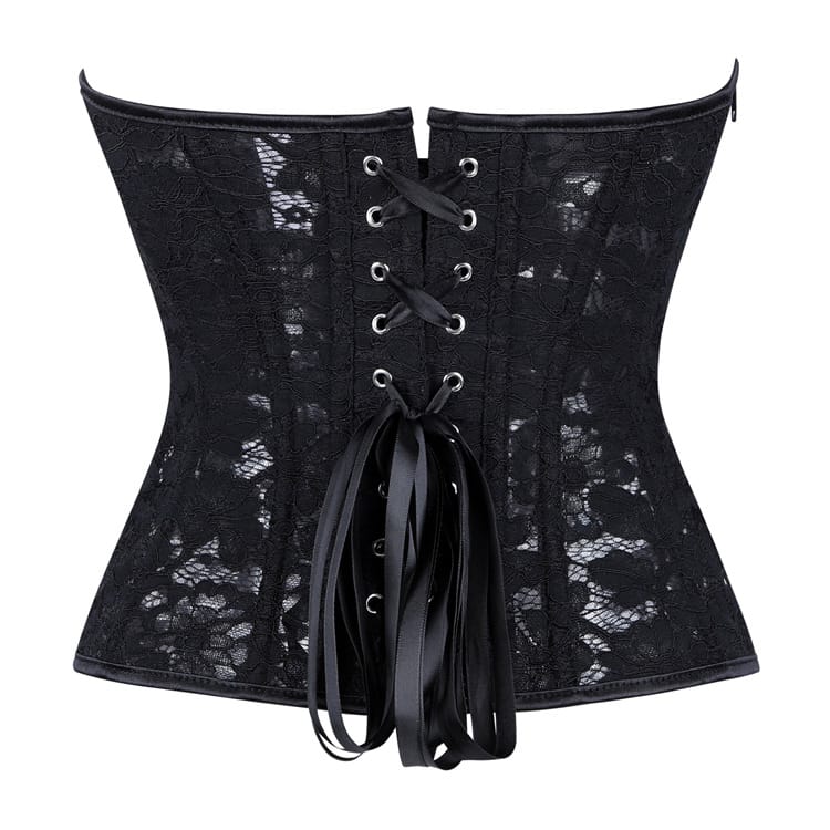 Kobine Women's Gothic Lace-up Pinstripe Floral Lace Overbust Corset