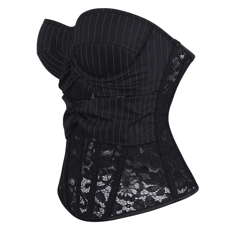 Kobine Women's Gothic Lace-up Pinstripe Floral Lace Overbust Corset