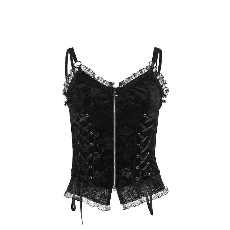 Kobine Women's Gothic Lace-up Strap Mesh Lace Tank Top