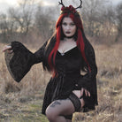 Kobine Women's Gothic Lace-up Velvet Splice  Long Sleeved Dress