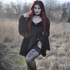 Kobine Women's Gothic Lace-up Velvet Splice  Long Sleeved Dress