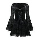Kobine Women's Gothic Lace-up Velvet Splice  Long Sleeved Dress