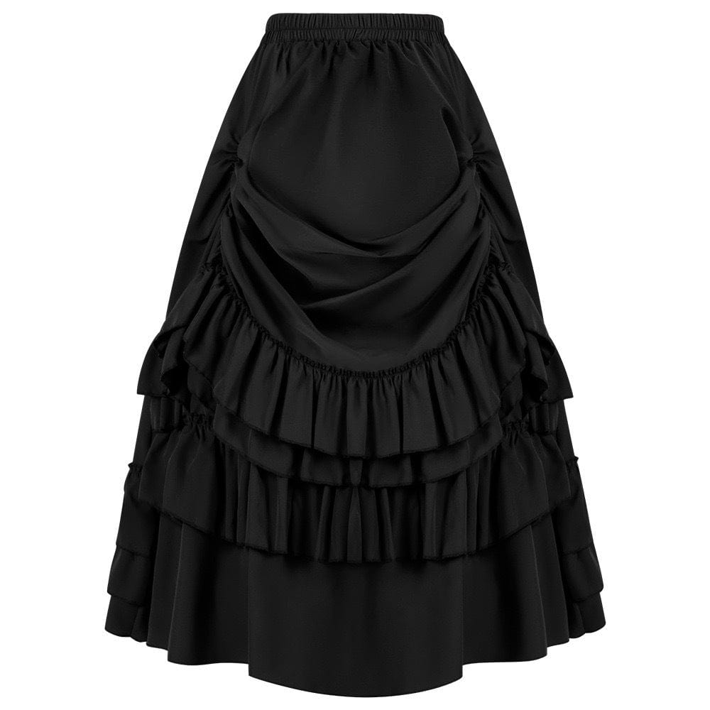 Kobine Women's Gothic Layered Ruffled Long Pleated Skirt